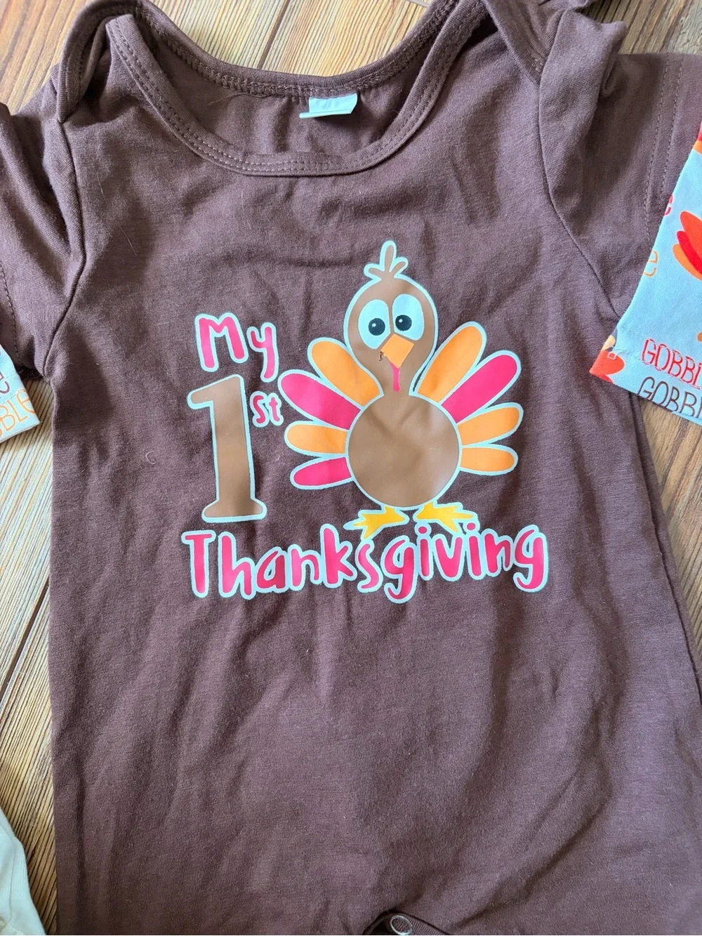 12 Months Thanksgiving Outfits Bib Hat Bodysuit Turkey Theme